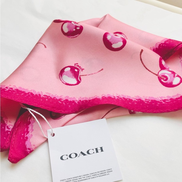 Coach Airbrushed Cherry Print Silk Diamond Scarf -NWT - Picture 5 of 11
